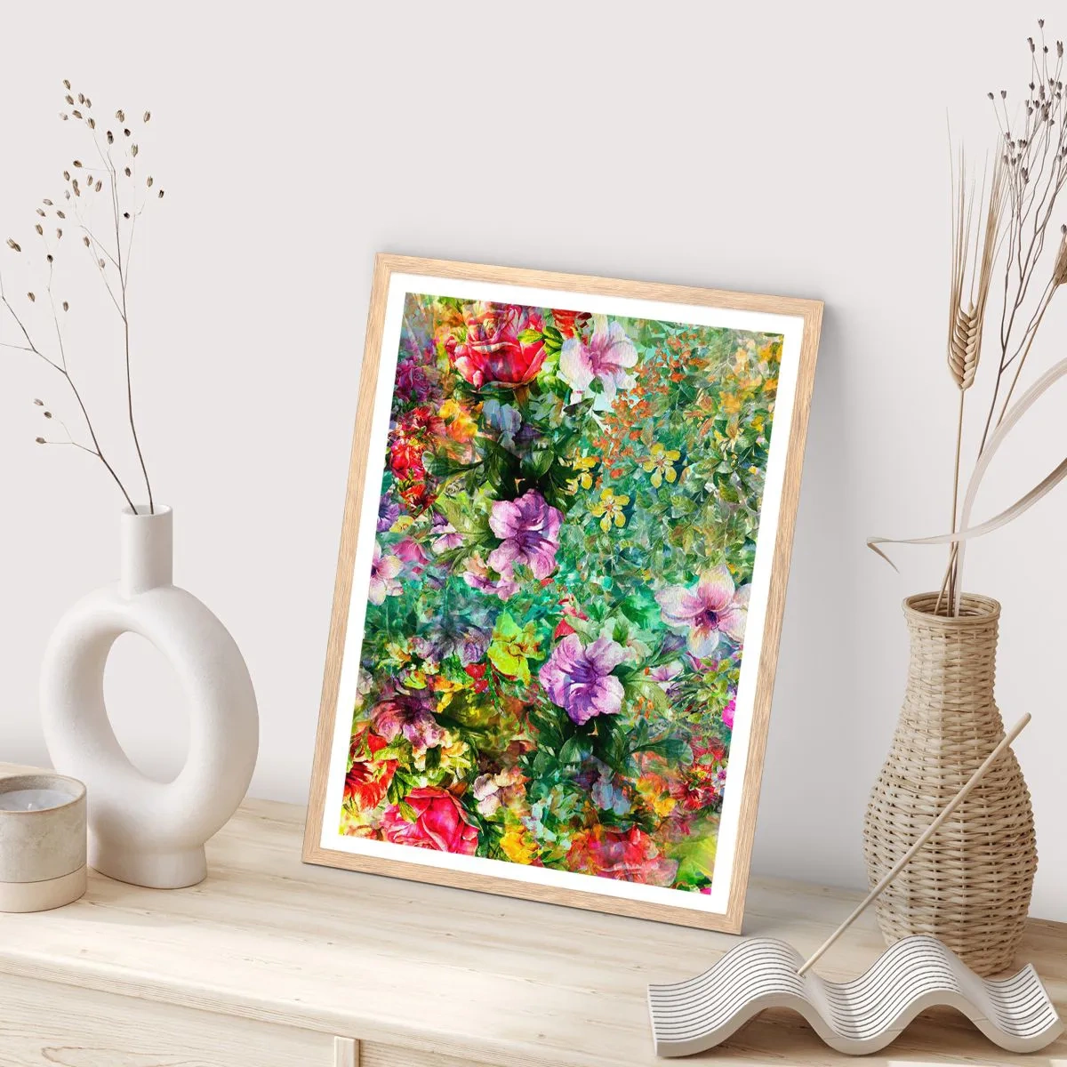 Affisch i ram av ljusek - Ta en dopp i blommorna - 70x100 cm