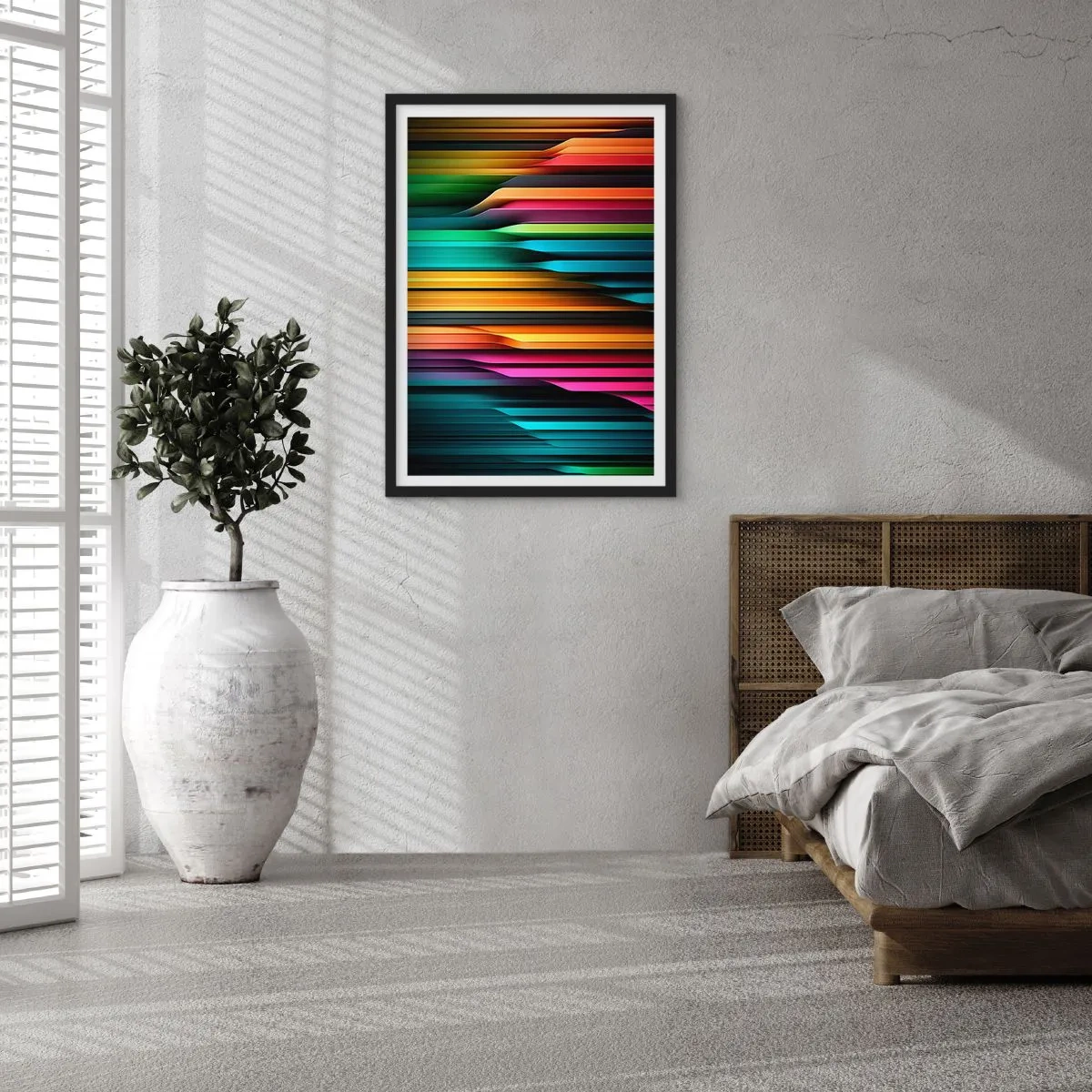 Affisch i svart ram - Färgglada ränder i futuristisk stil - 50x70cm - Lysande orgel - Modern väggdekoration för vardagsrum och sovrum ARTTOR