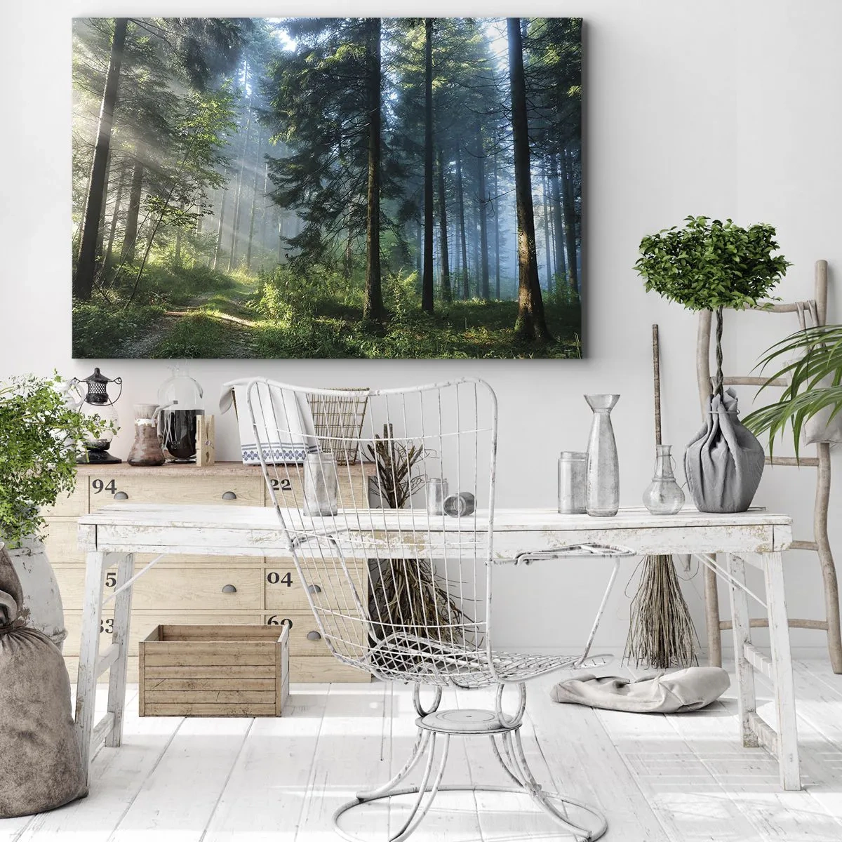 Canvastavla - Bild på duk - En skogsstig upplyst av morgonsolens strålar - 70x50cm - Strålande på morgonen - Modern väggdekoration för vardagsrum och sovrum ARTTOR