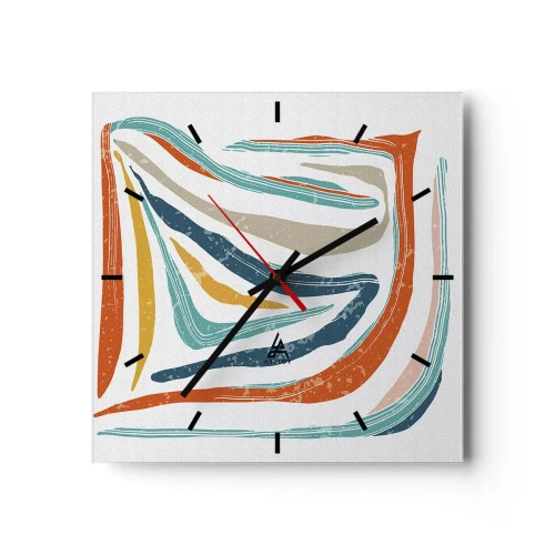 Väggklocka - Klocka på glas - Vänligt leende abstraktion - 30x30 cm