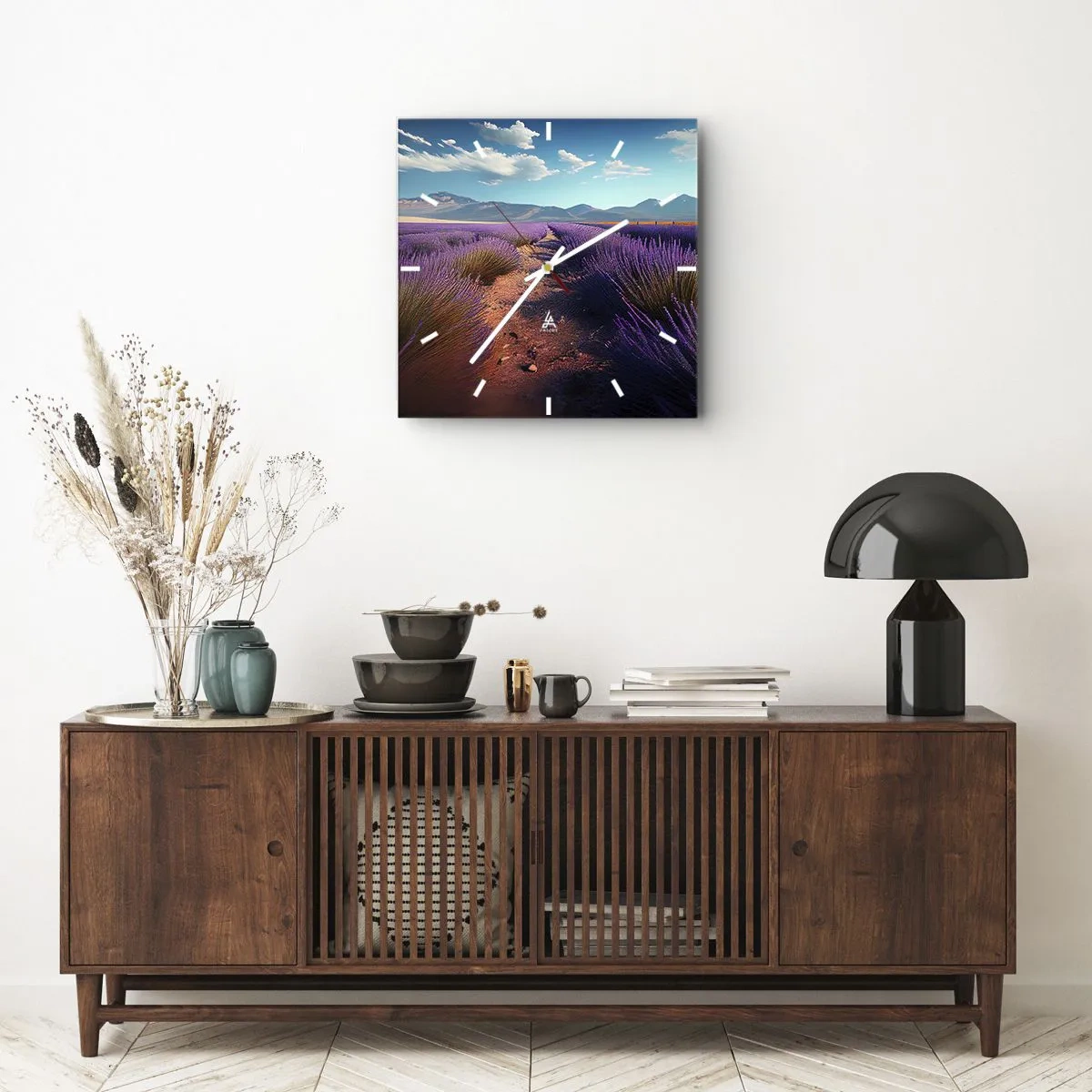 Väggklocka - Klocka på glas - Doftande fält - 40x40 cm