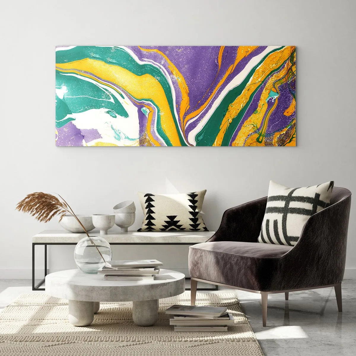 Glastavla - Bild på glas - Färgvågor - 100x40 cm