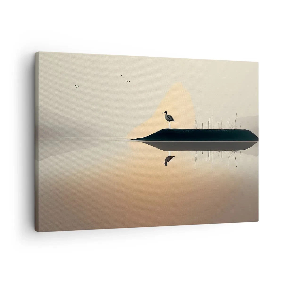 Canvastavla - Bild på duk - En fågel på en ö i en lugn sjö med varma nyanser - 70x50cm - Herre på sjön - Modern väggdekoration för vardagsrum och sovrum ARTTOR