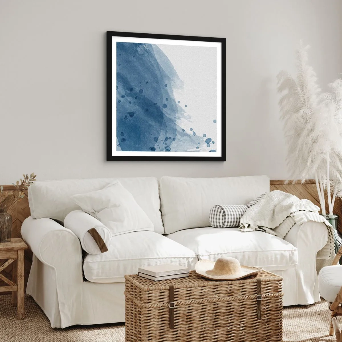 Affisch i svart ram - Blå tyll - 40x40 cm