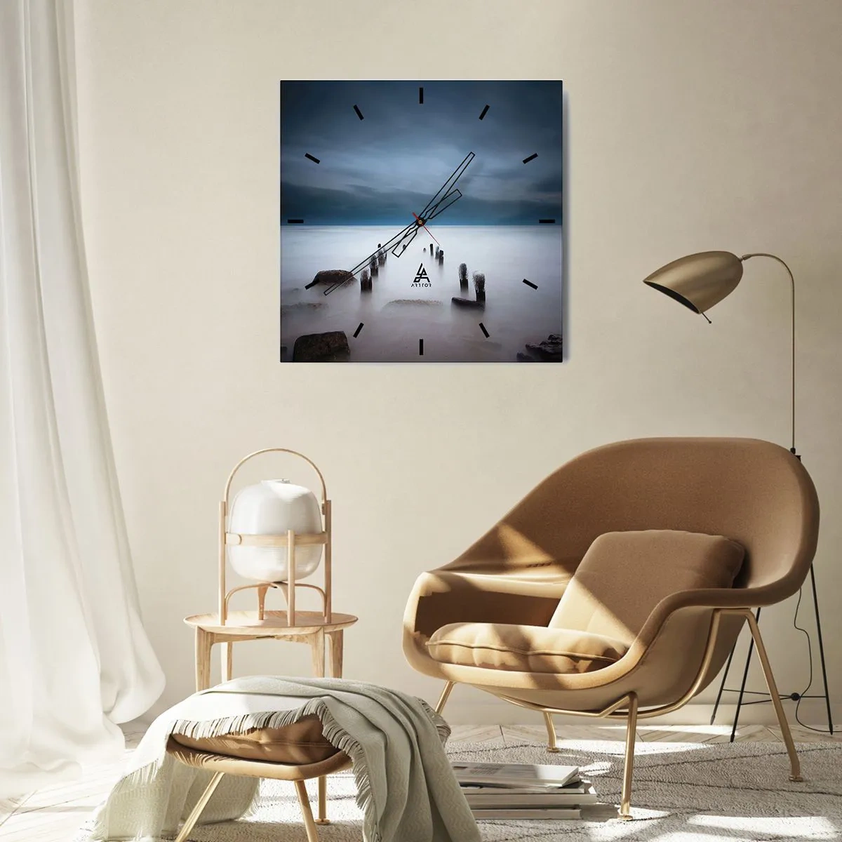 Väggklocka - Klocka på glas - Fundersam sjö - 40x40 cm