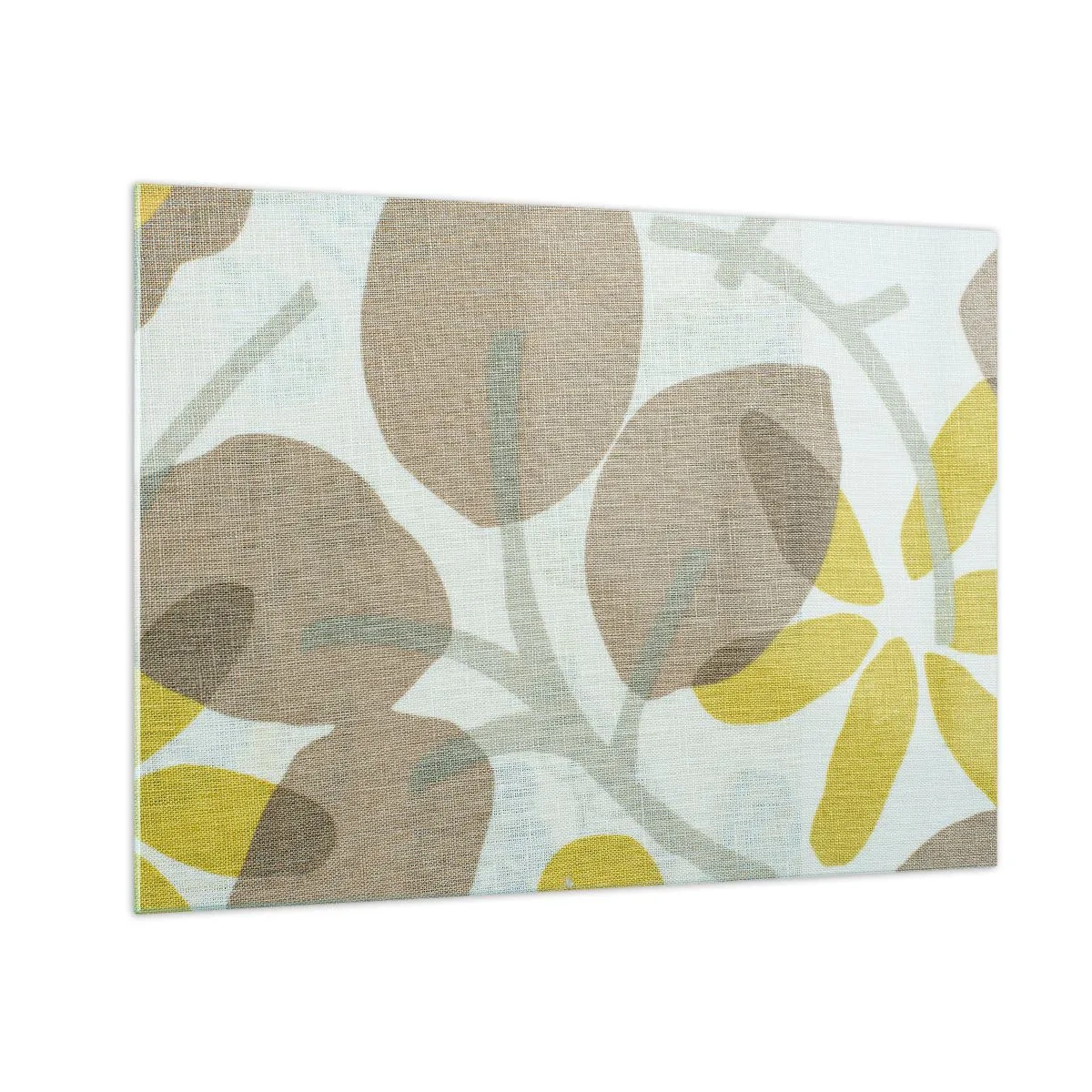 Glastavla - Bild på glas - Stiliserade blad och blommor i pastellfärger av beige och gult - 70x50cm - Komposition i solskenet - Modern väggdekoration för vardagsrum och sovrum ARTTOR