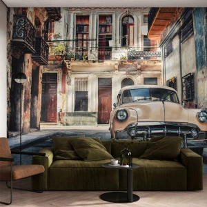 Fototapet Premium Sand - Siesta i Havana - Veteranbil, Arkitektur, Stad - 400x280 cm