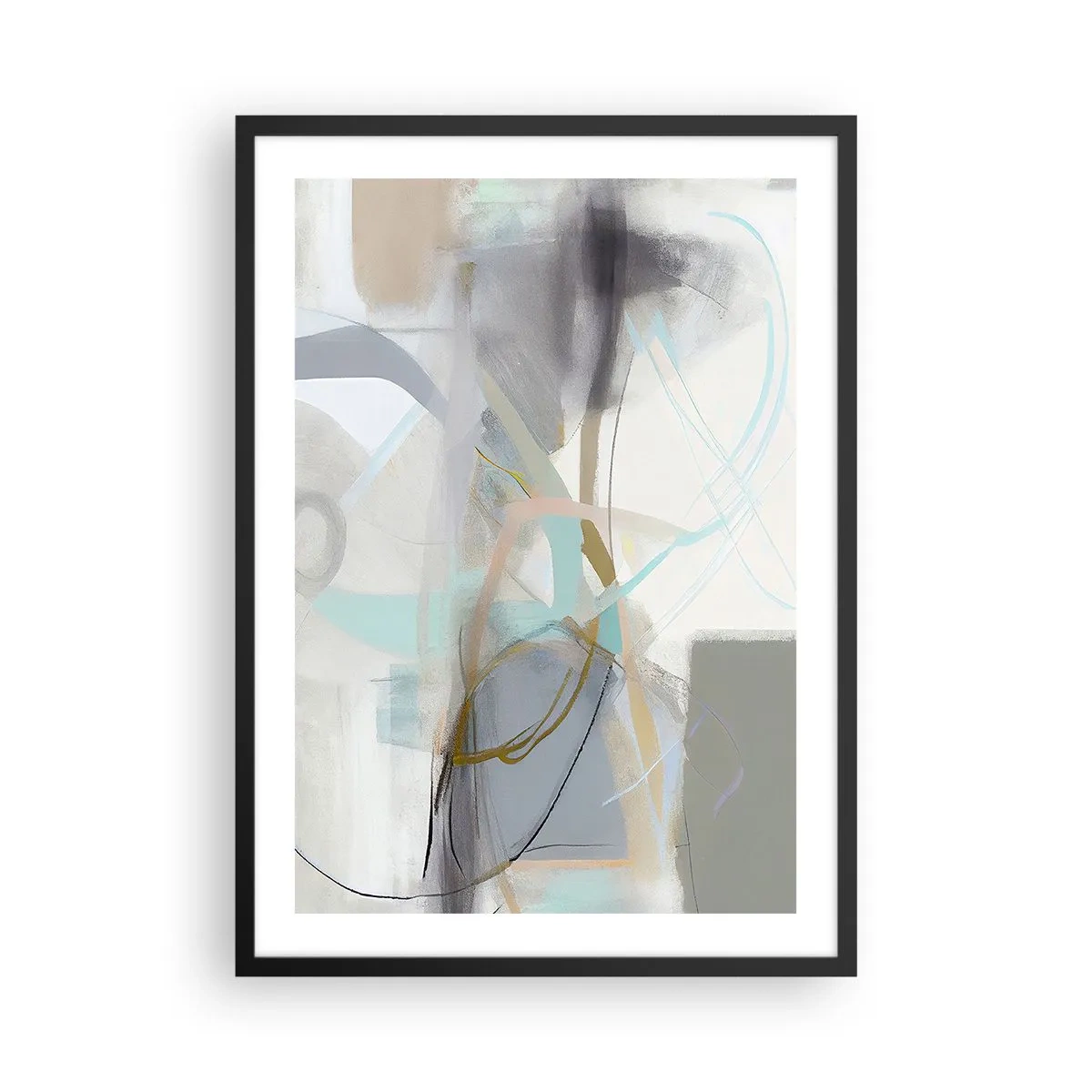Affisch i svart ram - Subtil abstraktion i nyanser av grått och blått - 50x70cm - Dimmig abstraktion - Modern väggdekoration för vardagsrum och sovrum ARTTOR