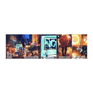 Provbit av självhäftande fototapet Deluxe Sticker - Och staden sover inte - Stad, människor, Arkitektur - 100x30 cm