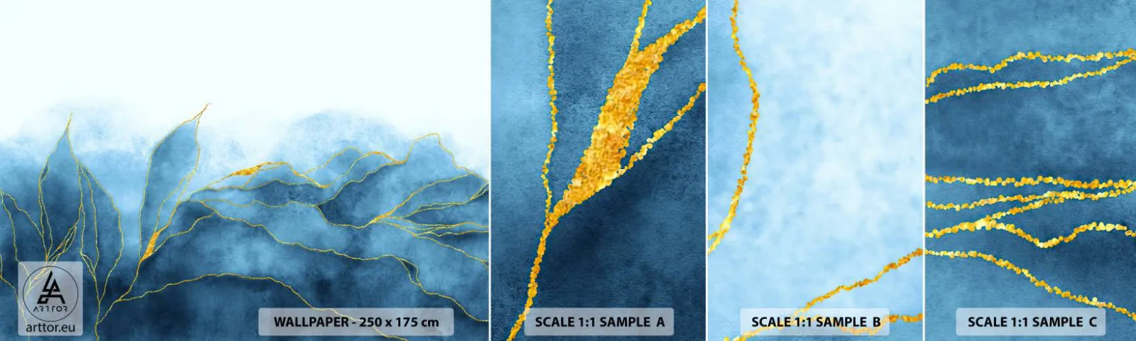 Fototapet Prov Standard Eco - Blått i guld - Lyx, Glamour, Abstraktion - 100x30 cm