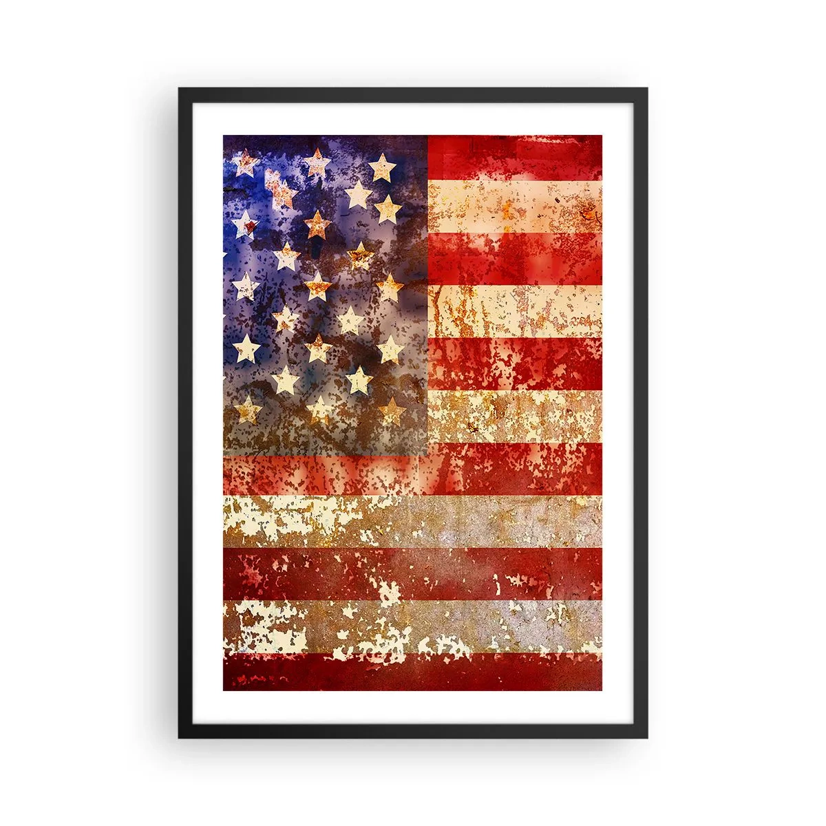 Affisch i svart ram - Vintage USA-flagga med åldrad effekt - 50x70cm - Äran är tidlös - Modern väggdekoration för vardagsrum och sovrum ARTTOR