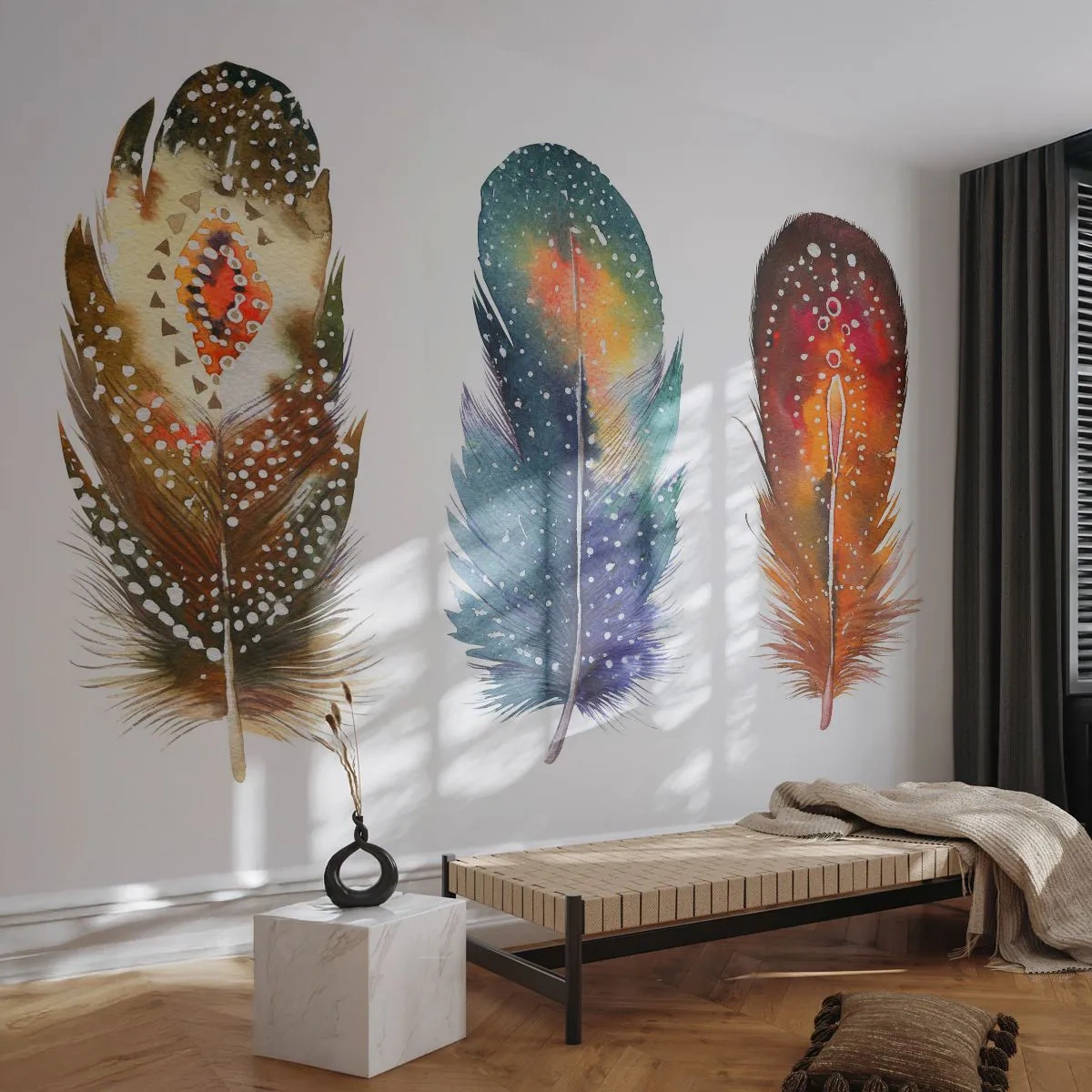 Självhäftande Fototapet Deluxe Sticker - Ritualer, seder, hemligheter - Fågelfjäder, Fågel, Abstraktion - 300x210 cm