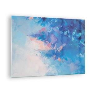 Glastavla - Bild på glas - Abstrakt vinterlandskap med svala blå och mjuka rosa nyanser - 70x50cm - Vinterabstraktion - Modern väggdekoration för vardagsrum och sovrum ARTTOR
