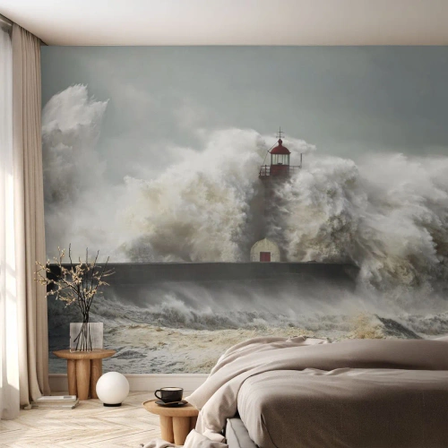 Fototapet Premium Canvas - Havets ilska - Landskap, Fyr, Storm - 250x175 cm