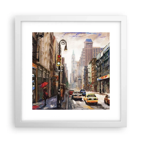 Affisch i vit ram - New York - färgglad också i regnet - 30x30 cm