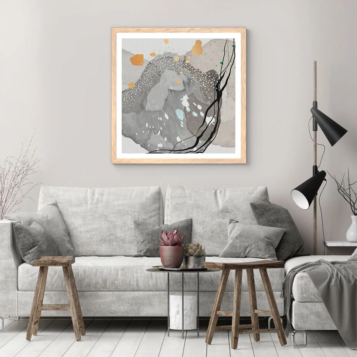 Affisch i ram av ljusek - Organisk komposition - 40x40 cm