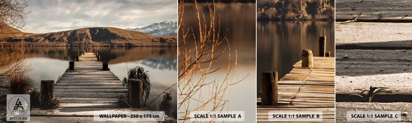 Fototapet Prov Standard Eco - Ett landskap i tystnad - Landskap, Bro, Sjö - 100x30 cm