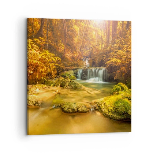 Canvastavla - Bild på duk - Skogkaskad i gult - 70x70 cm