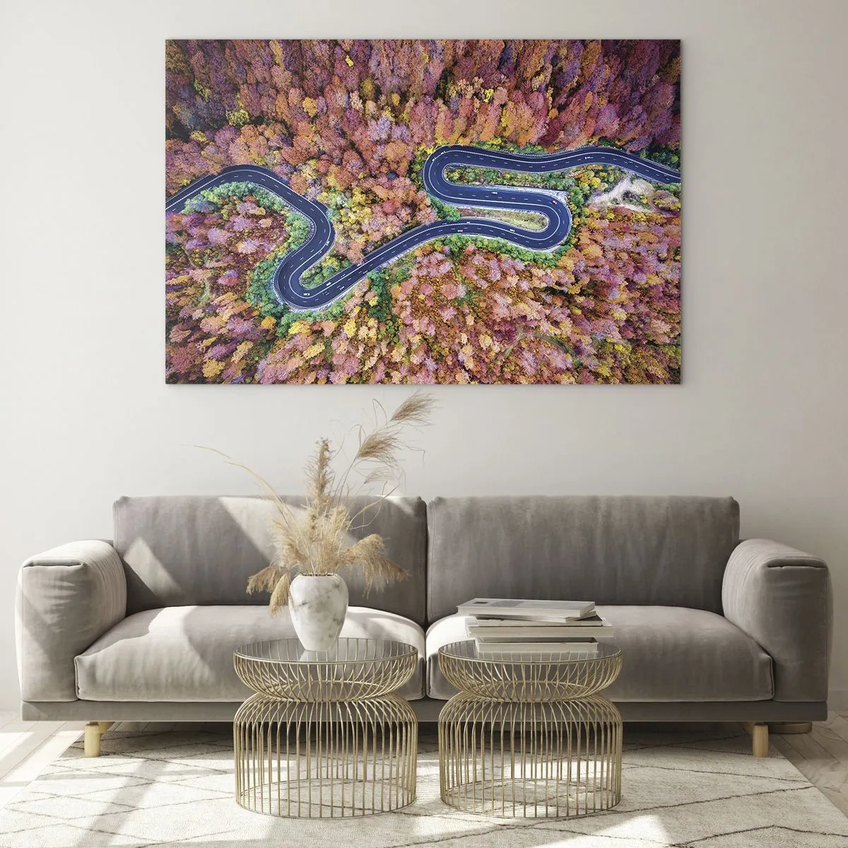 Glastavla - Bild på glas - Slingrande väg genom skogen - 120x80 cm