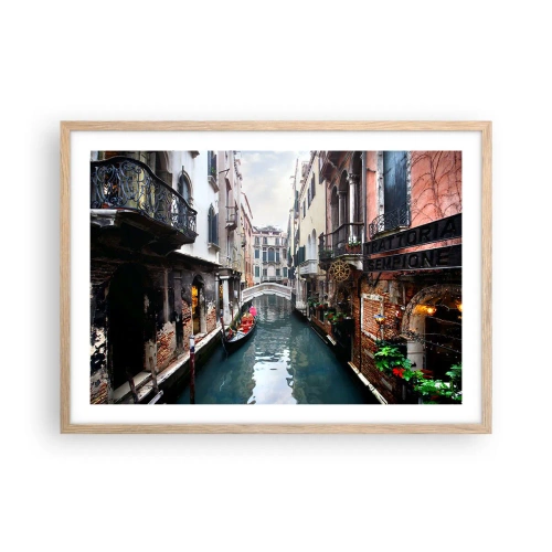 Affisch i ram av ljusek - Venedig-landskap med gondol och bro - 70x50 cm