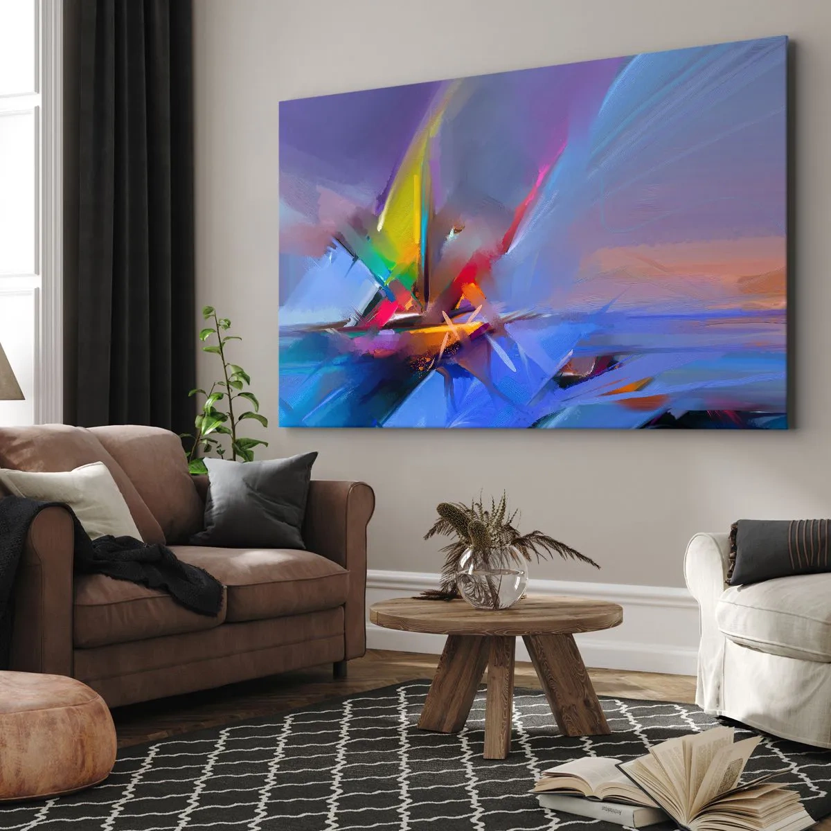 Canvastavla - Bild på duk - Abstrakt komposition med intensiva färger - 70x50cm - Snabb som en fågel - Modern väggdekoration för vardagsrum och sovrum ARTTOR