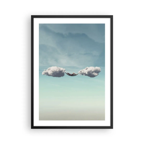 Affisch i svart ram - En hängmatta upphängd mellan två moln mot himlen - 50x70cm - Stundens salighet - Modern väggdekoration för vardagsrum och sovrum ARTTOR
