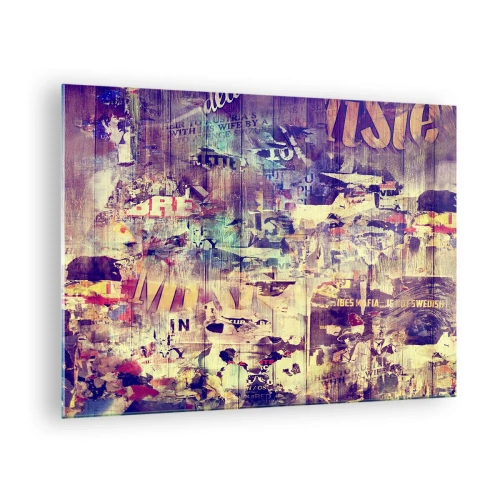Glastavla - Bild på glas - Abstrakt komposition med urbana texturer och graffiti - 70x50cm - Och så mycket blir det klar - Modern väggdekoration för vardagsrum och sovrum ARTTOR
