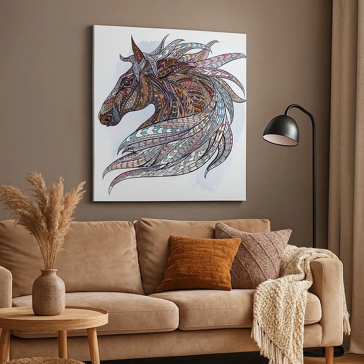 Canvastavla - Bild på duk - Keltiska kämpens häst - 30x30 cm