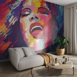 Fototapet Premium Canvas - Sjunga ut hela livet - Sångare, Abstraktion, Porträtt av en kvinna - 200x140 cm