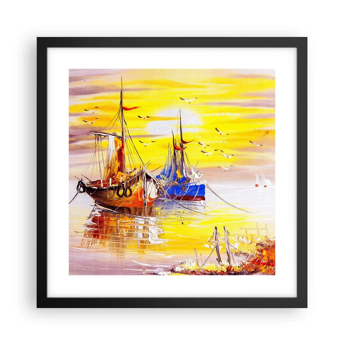 Affisch i svart ram - Välförtjänt vila i hamnen - 40x40 cm