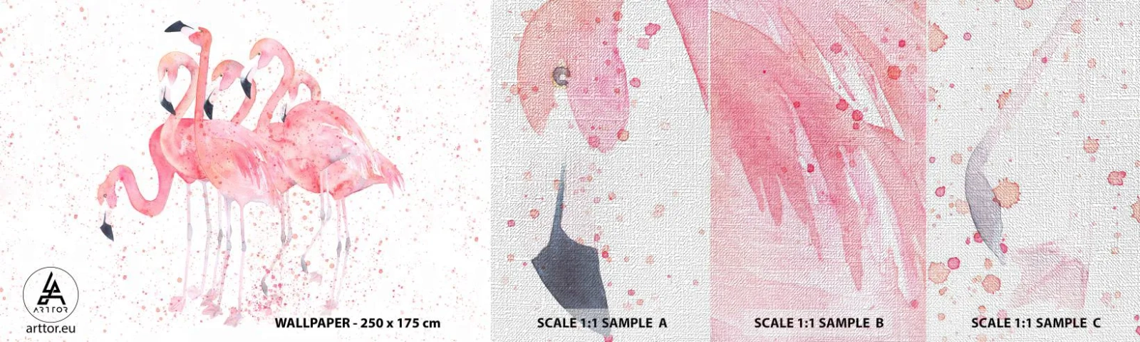 Provbit av fototapet Premium Canvas - Rosa bandet - Flamingos, Fåglar, Grafik - 100x30 cm