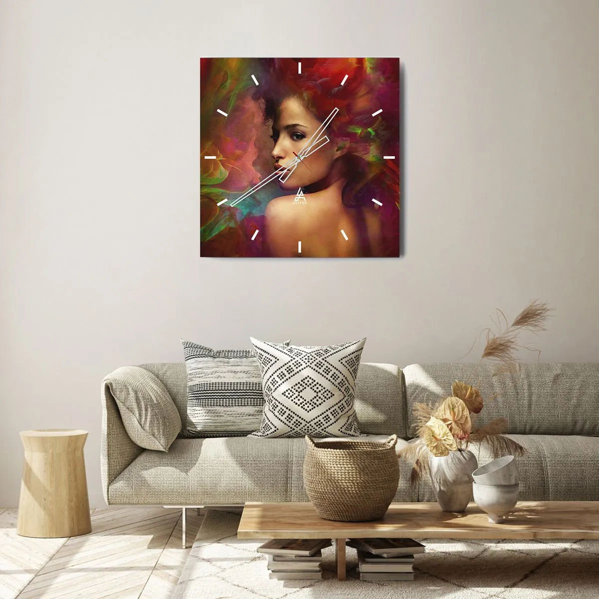 Väggklocka - Klocka på glas - Vackrare är regnbågen, delikat som dimman - 40x40 cm