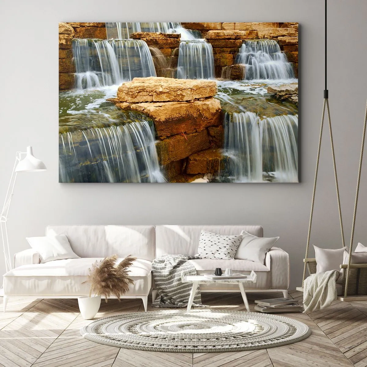 Canvastavla - Bild på duk - Ett vattenfall som rinner nerför stentrappor - 70x50cm - Trappan till himlen - Modern väggdekoration för vardagsrum och sovrum ARTTOR