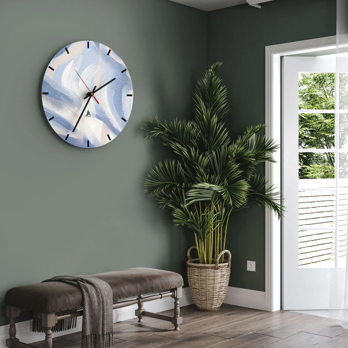 Väggklocka - Klocka på glas - Blå krusningar - 30x30 cm