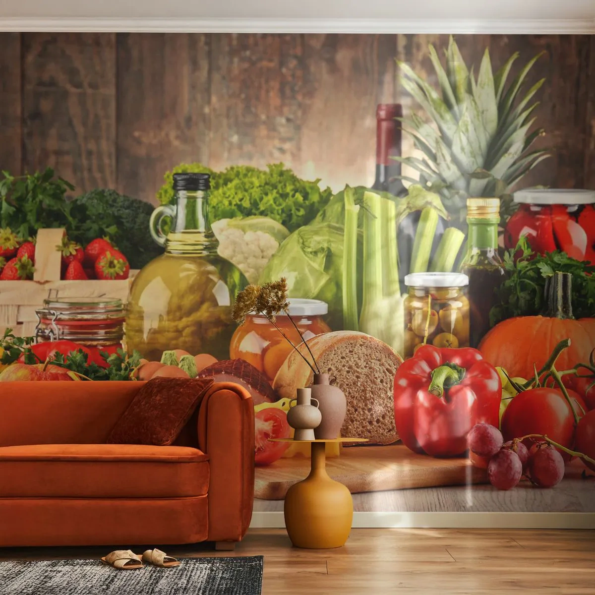 Självhäftande Fototapet Deluxe Sticker - Rökt, ugnstekt, marinerad - Gastronomi, Grönsaker, Frukt - 250x175 cm