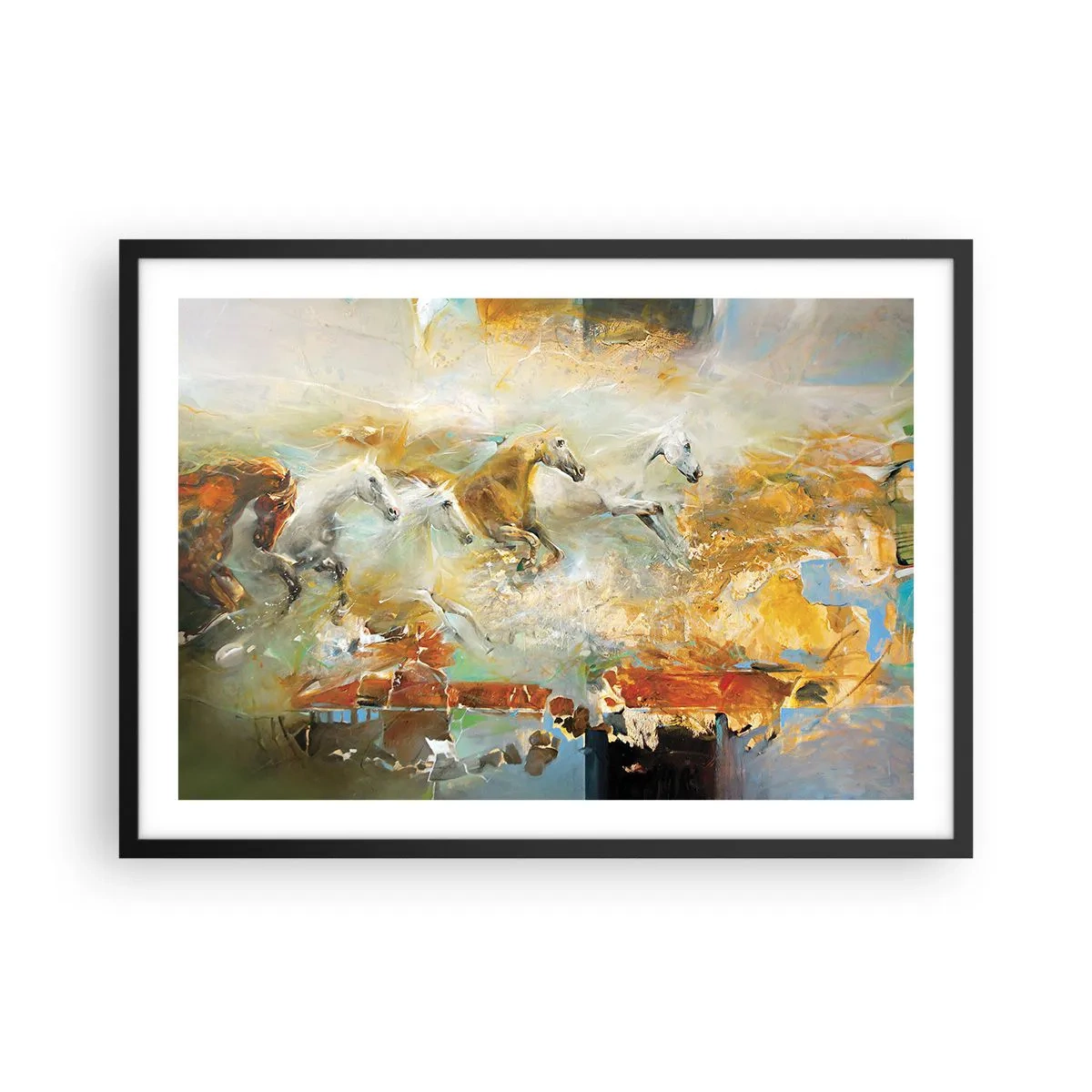 Affisch i svart ram - Galopp genom ljuset - 70x50 cm