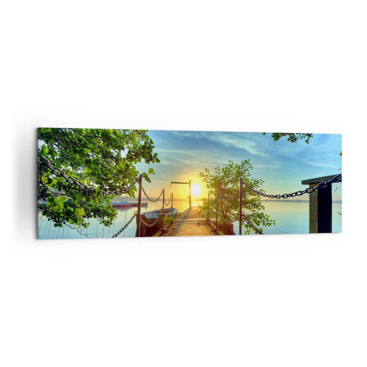 Canvastavla - Bild på duk - Solnedgång vid vatten - 160x50 cm