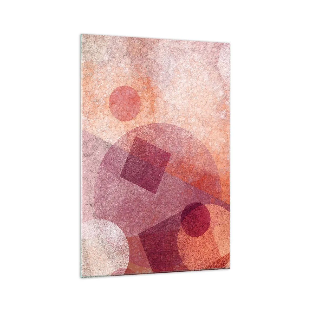 Glastavla - Bild på glas - Geometriska omvandlingar i rosa - 70x100 cm