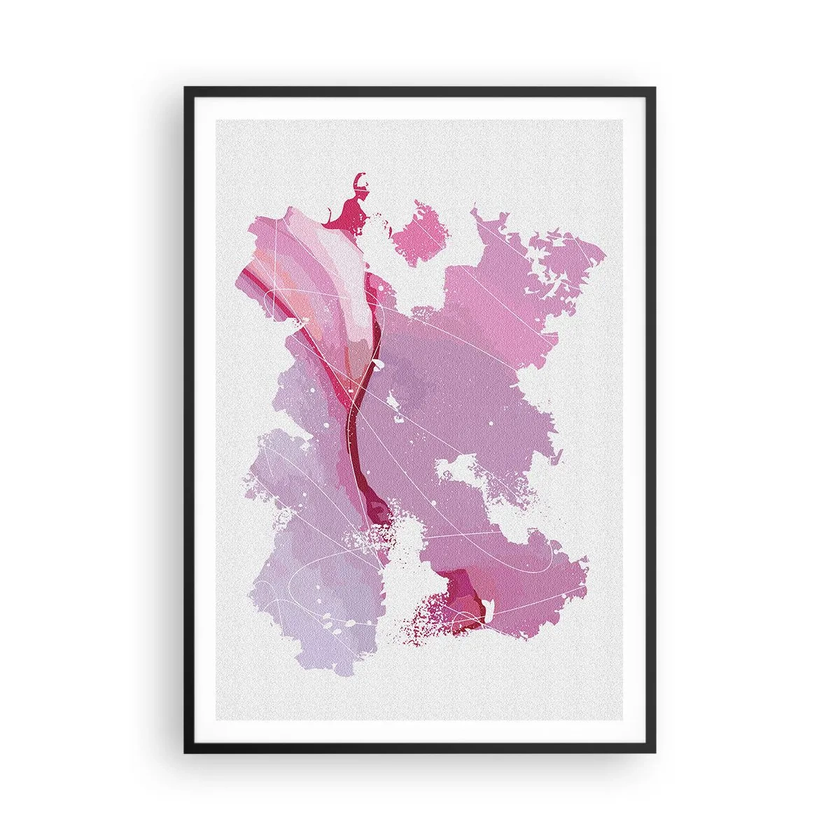 Affisch i svart ram - Karta över en rosa värld - 70x100 cm