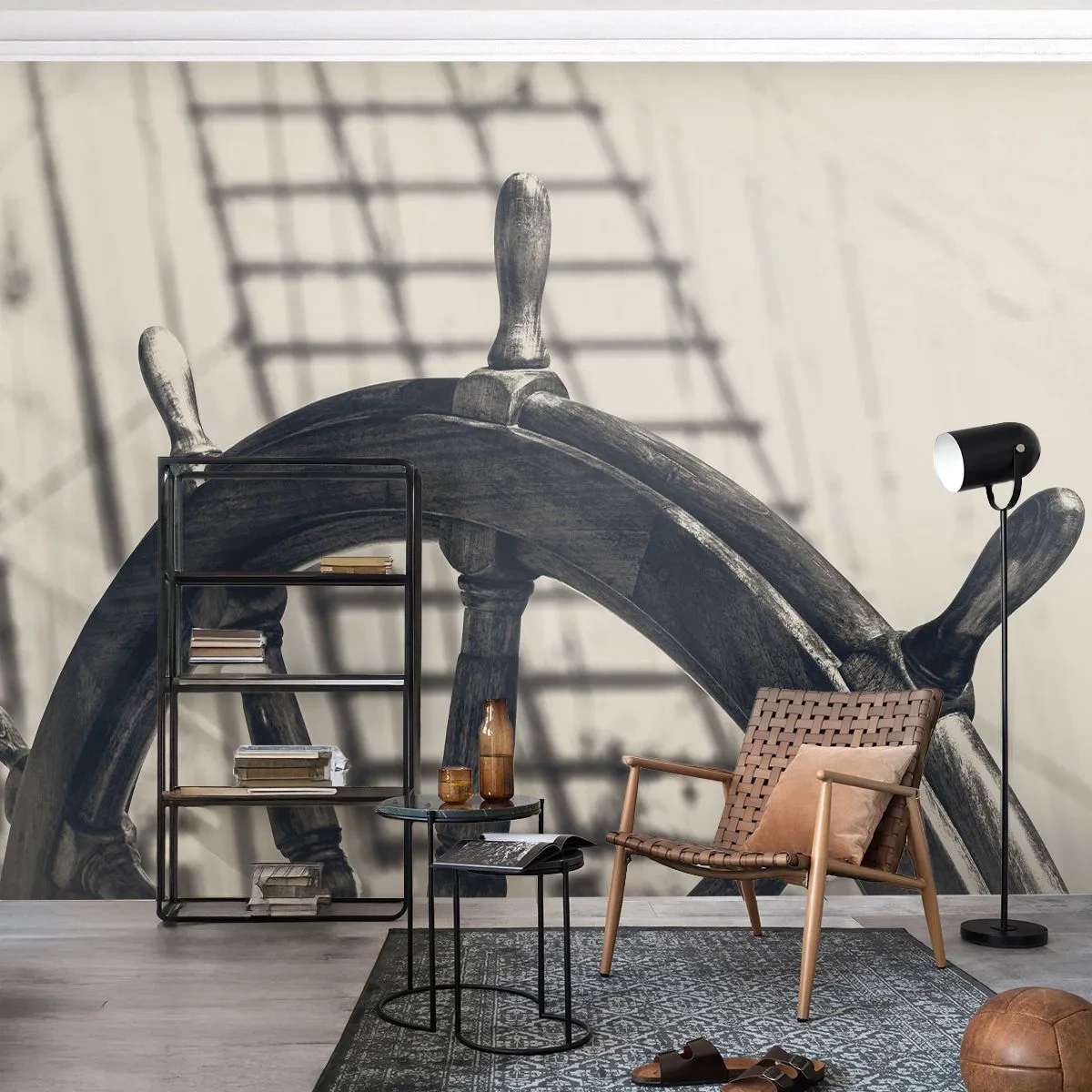 Fototapet Premium Sand - Marina berättelser - Nautisk, segling, Ratt - 200x140 cm