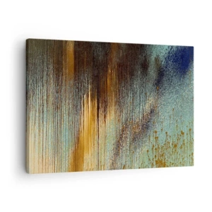 Canvastavla - Bild på duk - En abstrakt komposition av färger i nyanser av guld, brunt och blått. - 70x50cm - En oavsiktlig färgglad komposition - Modern väggdekoration för vardagsrum och sovrum ARTTOR