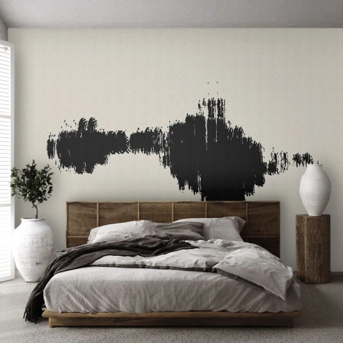 Fototapet Standard Eco - En svart abstraktion som liknar en ljudvåg mot en ljus bakgrund. - 100x70cm - Fantasins vibrationer - Modern väggdekoration för vardagsrum och sovrum ARTTOR