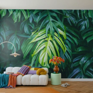Fototapet Standard Eco - Doppa sig i fräschheten - Tropisk växt, Monstera löv, Natur - 400x280 cm