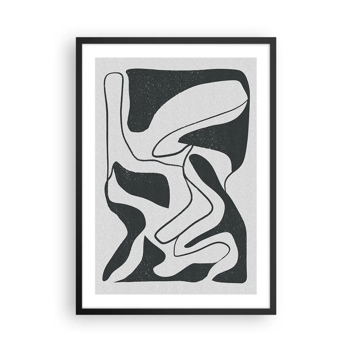 Affisch i svart ram - Svartvit abstraktion med organiska former - 50x70cm - Abstrakt lek i en labyrint - Modern väggdekoration för vardagsrum och sovrum ARTTOR