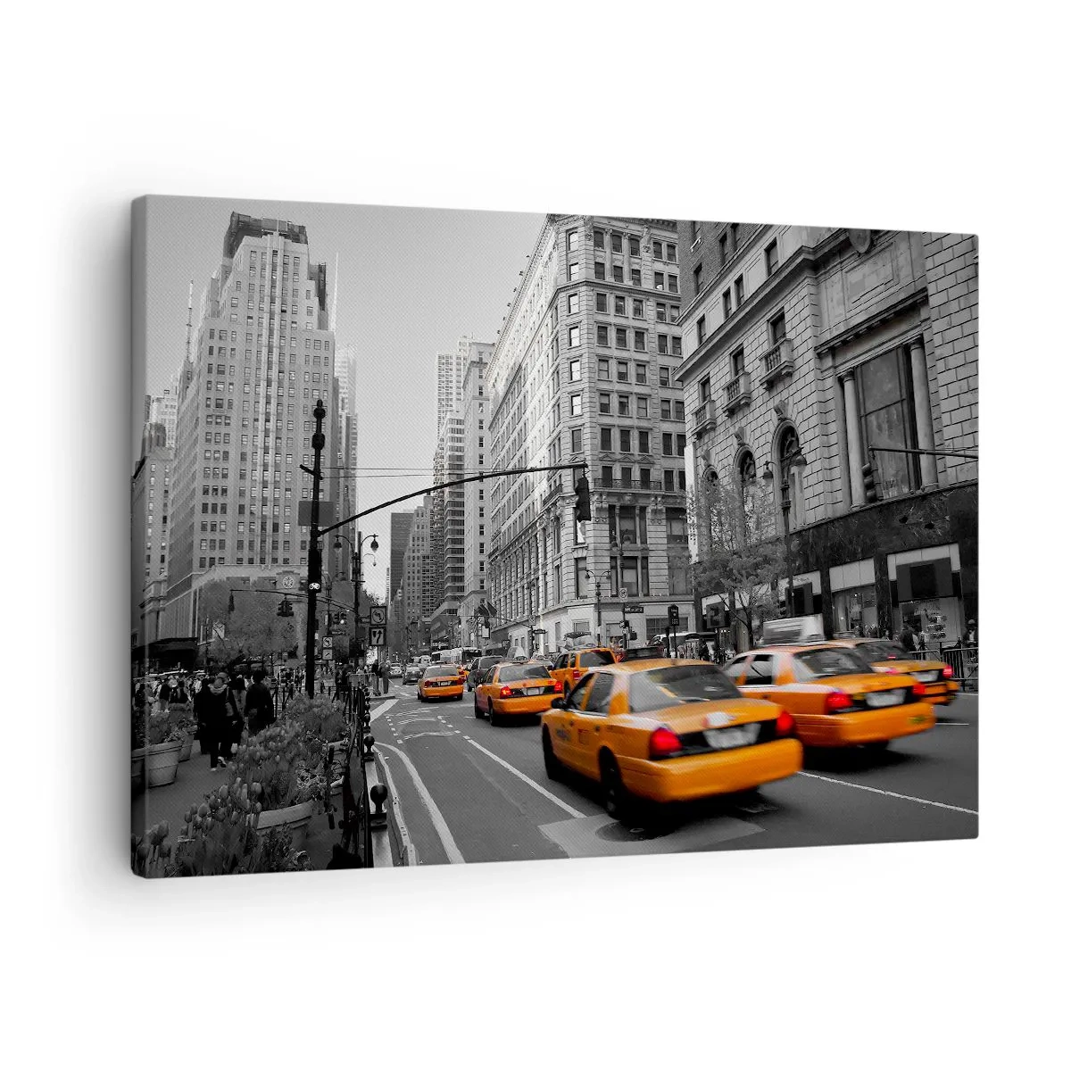Canvastavla - Bild på duk - Gula taxibilar på New Yorks gator - 70x50cm - Storstadens solar - Modern väggdekoration för vardagsrum och sovrum ARTTOR