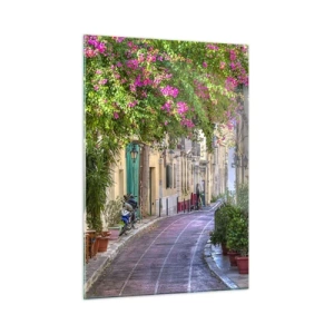 Glastavla - Bild på glas - Blommande gata - 50x70 cm