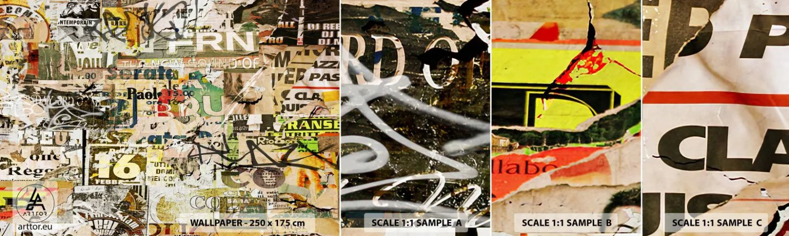 Provbit av självhäftande fototapet Deluxe Sticker - Oj, det händer saker och ting - Graffiti, Väggmålning, Bit - 100x30 cm