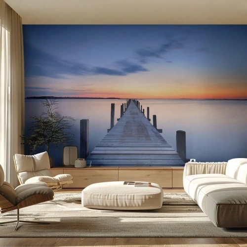 Fototapet Premium Sand - Klara solnedgångens ro - Landskap, bukt, Träbro - 400x280 cm