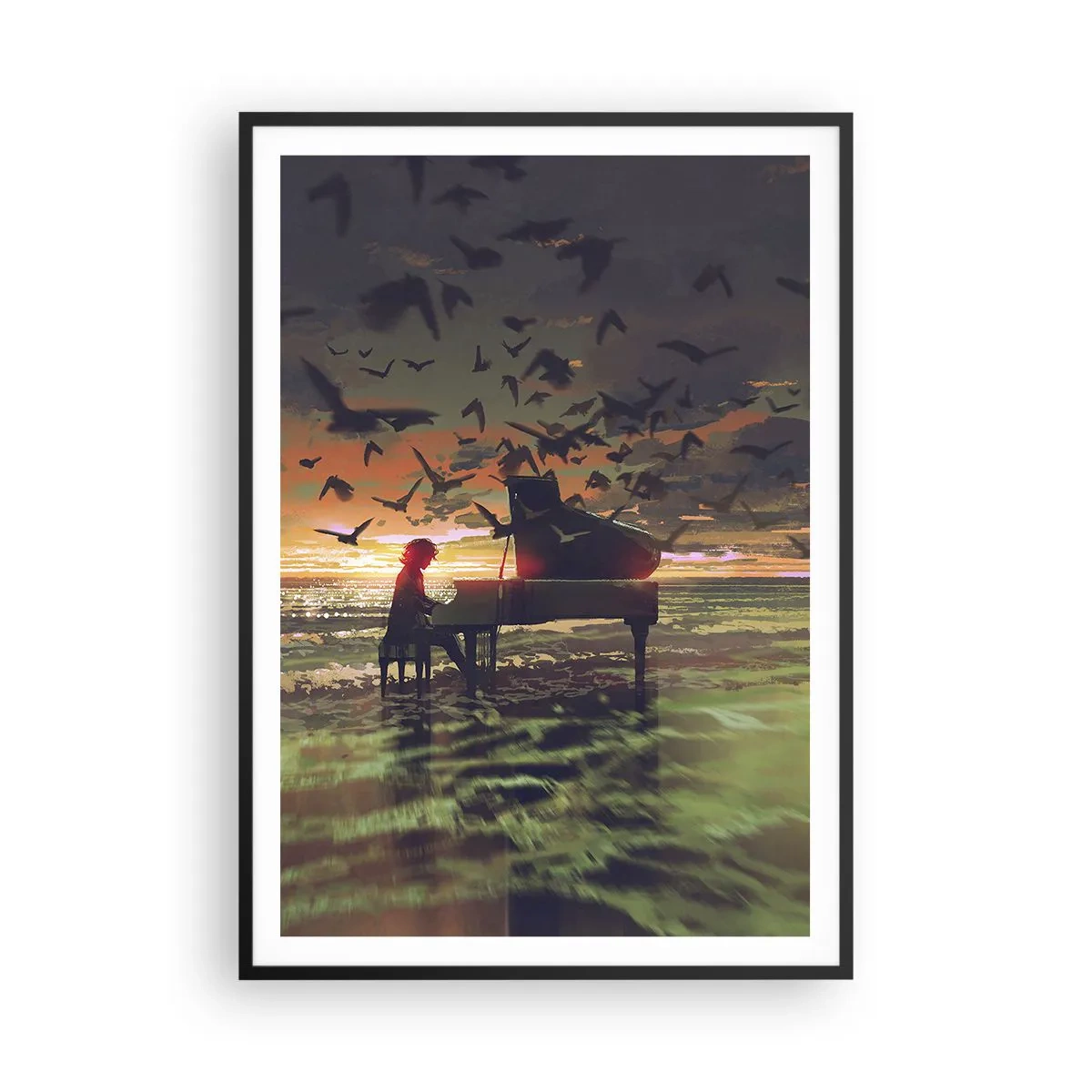 Affisch i svart ram - Konsert för piano och vågor - 70x100 cm