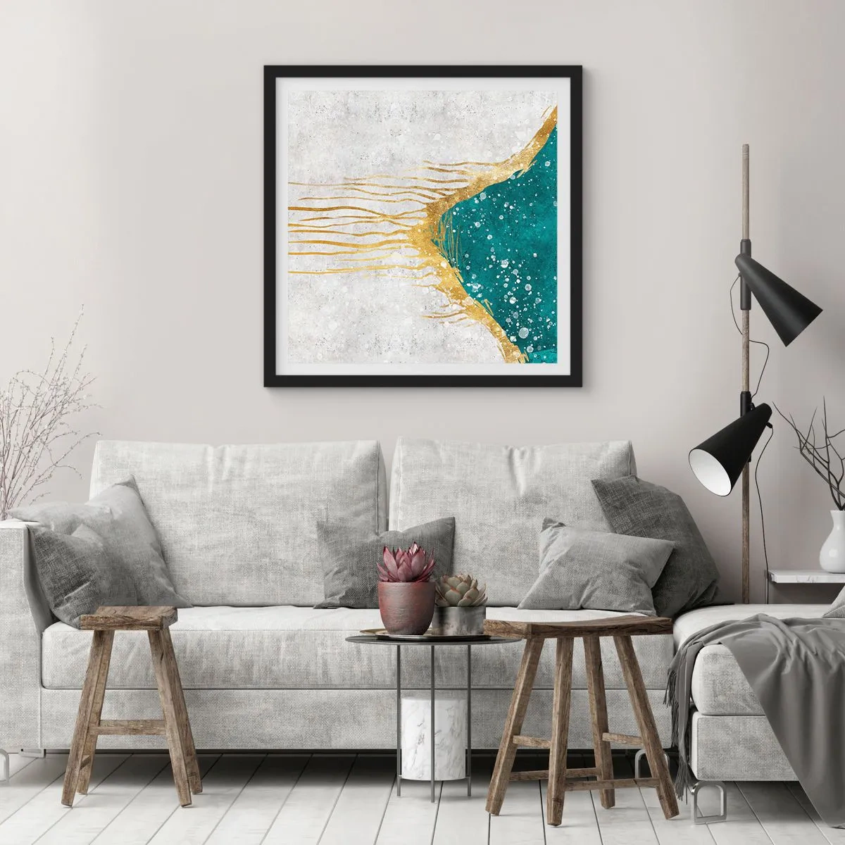 Affisch i svart ram - Gyllene tidvatten - 60x60 cm